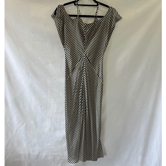 T by Alexander Wang Striped Cold Shoulder Silk Dress - Picture 4 of 9